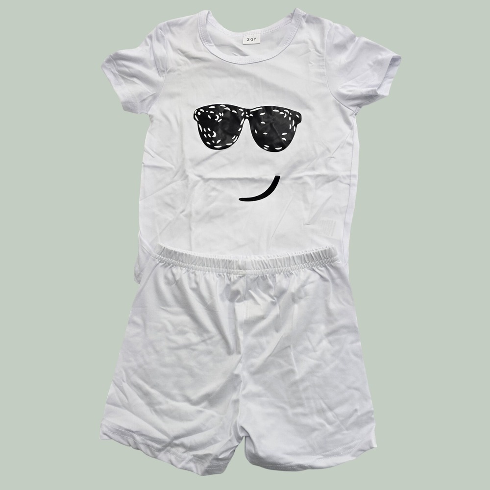 Toddler White Smiley Face Sunglasses 2 Piece Set 2-3Y Tee and Shorts